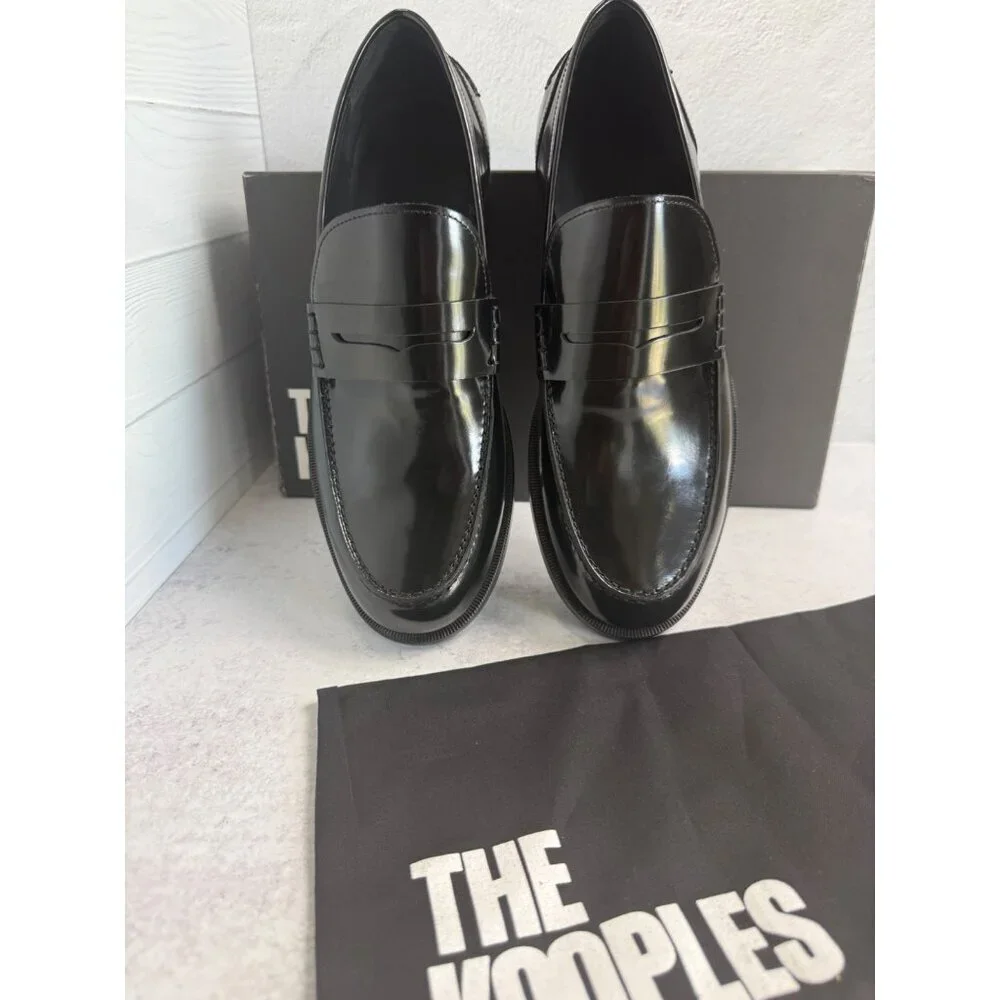 NIB The Kooples Boy’s Smooth‎ Leather Black Loafers Moccasins FR 40 US 6 Slip-On